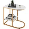 2-Tier C-Shaped Side Table with Faux Marble Tabletop and Golden Steel Frame