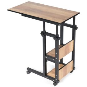 C-Shape Mobile Snack End Table with Storage Shelves