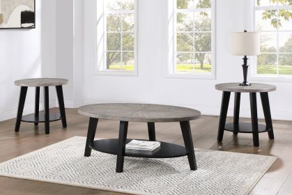 Contemporary Gray 3-Piece Cocktail Set Oval Coffee Table and Two Matching Round End Tables Living Room Wooden Furniture Retro