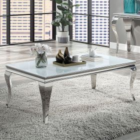 Glam Contemporary 1pc Coffee Table White Glass Top Silver Color Table Living Room Stainless Steel Cabriole-Style Legs