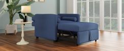 3 in 1 Convertible Sleeper Chair with Adjustable Backrest, Lounger Chair Turns Into Bed, Single Bed for Living Room, Velvet, Ink Blue