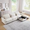 Corduroy Sectional Sofa, L Shaped Couch with Storage Footstool and 3 Pillow, Sectional Couch for Living Room Apartment, Beige