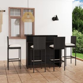 5 Piece Patio Bar Set with Cushions Black