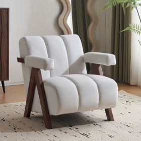 Mid Century Modern Accent Chair with Solid Wood Frame, Upholstered Living Room Chairs with Thick Cushion, Comfy Tufted Arm Chair for Bedroom