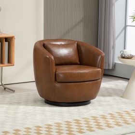 Upholstered Swivel Barrel Armchair with Storage Modern Living Room Side Chair for Bedroom/Office/Reading Spaces - PU Light Brown