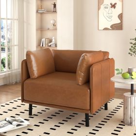 39" Vintage Brown Faux Leather Lounge Chair with Polyester and PU Leather Upholstery, Solid Wood Frame and Steel Legs, Perfect for Living Room