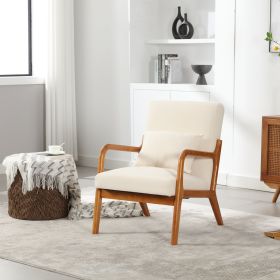 COOLMORE Modern Accent Chair, Solid Wood Padding Lounge Armchairs With One pillow for Living Room, Bedroom, Guest Room (Beige)