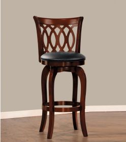 Comfortable Swivel Pub Height Chair 1pc Design Back Dark Cherry Finish Faux Leather Upholstery Solid Wood Furniture, Swivel Bar Chair, Bar Stool