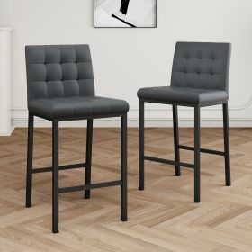 Modern design High stool Metal legs Kitchen Restaurant Gray pu bar chair, black spray painted chair legs, suitable for bar Cafe restaurant (set of 2)