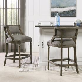 Paris 26.5' Farmhouse Counter Height Bar Stool with Backrest, Heathered Grey Linen