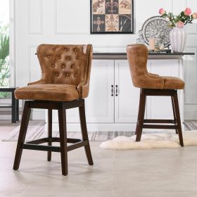 Holmes Tufted High-Back 360 Swivel Counter-Height Barstool, Tan Brown Faux Leather