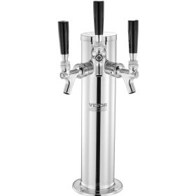 VEVOR Triple Taps Draft Beer Tower Dispenser, Stainless Steel Keg Beer Tower