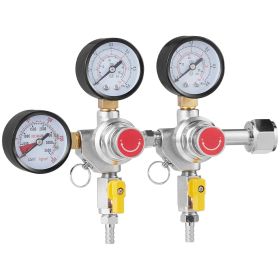 VEVOR Triple Gauge Regulator, CO2 Regulator Gauge with 0-60PSI, Heavy Duty CO2 Gauge Gas System, Draft Beer Regulator with Check Valve