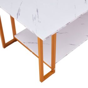 Coffee Table, 2 Layers 1.5cm Thick Marble MDF Rectangle 39.37" L Tabletop Iron Coffee Table , Dining Room, Coffee Shop, Resterant, White Top, Gold Leg