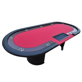 INO Design 96" 9 Players Oval Red Waterproof Surface Red Racetrack Casino Game Texas Hold'em Poker Table with Tray & Dropbox