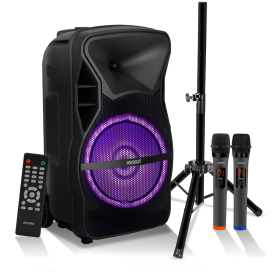 5 CORE 12 Inch TWS PAIR Bluetooth Party Speakers 500 Watt Portable Karaoke PA System Rechargeable Loud Speaker + Tripod Stand & 2x Wireless Mics LED L