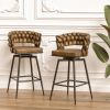 Technical Leather Woven Bar Stool Set of 2,Black legs Barstools No Adjustable Kitchen Island Chairs