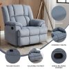 Manual Recliner Chair with Rocker and Swivel in Fabric for Living Room, Blue