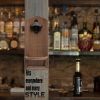 Wooden Bottle Opener Wall Mounted with Cap Catcher, Gifts for Men and Beer Lovers