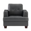 Living Room Gray Modern Comfort Chair 1pc Premium Faux Leather Upholstery Tufted Detail Solid Wood Frame Furniture