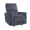 Modern Living Room 1pc Power Rocker Reclining Chair Dark Gray Velvet Upholstery Solid Wood Frame Luxury Home Furniture