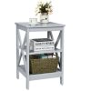 3-Tier Nightstand End Table with X Design Storage