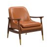 29.2'' Mid-Century Faux Leather Accent Chair with Cushioned Seat, Solid Wood Frame, and Brass-Tipped Legs ‚Äì Perfect for Living Room, Bedroom