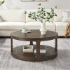 40inch Large Curved 2 Tier Traditional Round Circle Wooden Center Coffee Table,Mid Century Rounded Table with Wheels ,Table for living Room,Office