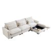 Corduroy Sectional Sofa, L Shaped Couch with Storage Footstool and 3 Pillow, Sectional Couch for Living Room Apartment, Beige