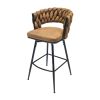 Technical Leather Woven Bar Stool Set of 2,Black legs Barstools No Adjustable Kitchen Island Chairs