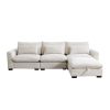 Corduroy Sectional Sofa, L Shaped Couch with Storage Footstool and 3 Pillow, Sectional Couch for Living Room Apartment, Beige