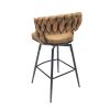 Technical Leather Woven Bar Stool Set of 2,Black legs Barstools No Adjustable Kitchen Island Chairs