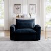 Blue Corduroy Deep Seat Single Sofa Accent Chair,Deep Seat Couch with Waist Pillow for Living Room/Apartment/Office