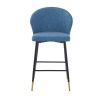 Counter Height Bar Stools Set of 2, Jacquard Upholstered Bar Chairs, Metal Footrest and Frame for Kitchen,Dining Room,28"H Seat Height , Blue