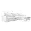 Corduroy Sectional Sofa, L Shaped Couch with Storage Footstool and 3 Pillow, Sectional Couch for Living Room Apartment, Beige