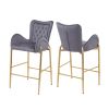 28.75inch Counter Height Bar Stools Set of 2, Bar Height Arm Chairs, Velvet Fabric Stools with Golden Legs and Footrests,Gray