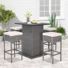 5 Pieces Outdoor Wicker Bar Table Set with Hidden Storage Shelves-White