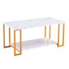 Coffee Table, 2 Layers 1.5cm Thick Marble MDF Rectangle 39.37" L Tabletop Iron Coffee Table , Dining Room, Coffee Shop, Resterant, White Top, Gold Leg