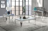 Glam Contemporary 1pc Coffee Table White Glass Top Silver Color Table Living Room Stainless Steel Cabriole-Style Legs