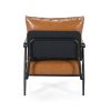 Mid-Century Modern Accent Chair with Brown Faux Leather Upholstery, Padded High Backrest, Metal Frame and Wood Armrests, Perfect for Living Room