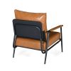 Mid-Century Modern Accent Chair with Brown Faux Leather Upholstery, Padded High Backrest, Metal Frame and Wood Armrests, Perfect for Living Room