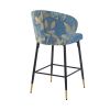 Counter Height Bar Stools Set of 2, Jacquard Upholstered Bar Chairs, Metal Footrest and Frame for Kitchen,Dining Room,28"H Seat Height , Blue