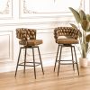 Technical Leather Woven Bar Stool Set of 2,Black legs Barstools No Adjustable Kitchen Island Chairs