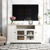 U-Can TV Stand for TV up to 65in with 2 Tempered Glass Doors Adjustable Panels Open Style Cabinet, Sideboard for Living room, White