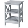 3-Tier Nightstand End Table with X Design Storage