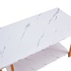 Coffee Table, 2 Layers 1.5cm Thick Marble MDF Rectangle 39.37" L Tabletop Iron Coffee Table , Dining Room, Coffee Shop, Resterant, White Top, Gold Leg