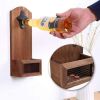 Wooden Bottle Opener Wall Mounted with Cap Catcher, Gifts for Men and Beer Lovers