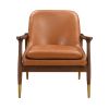 29.2'' Mid-Century Faux Leather Accent Chair with Cushioned Seat, Solid Wood Frame, and Brass-Tipped Legs ‚Äì Perfect for Living Room, Bedroom