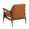 29.2'' Mid-Century Faux Leather Accent Chair with Cushioned Seat, Solid Wood Frame, and Brass-Tipped Legs ‚Äì Perfect for Living Room, Bedroom