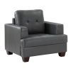 Living Room Gray Modern Comfort Chair 1pc Premium Faux Leather Upholstery Tufted Detail Solid Wood Frame Furniture